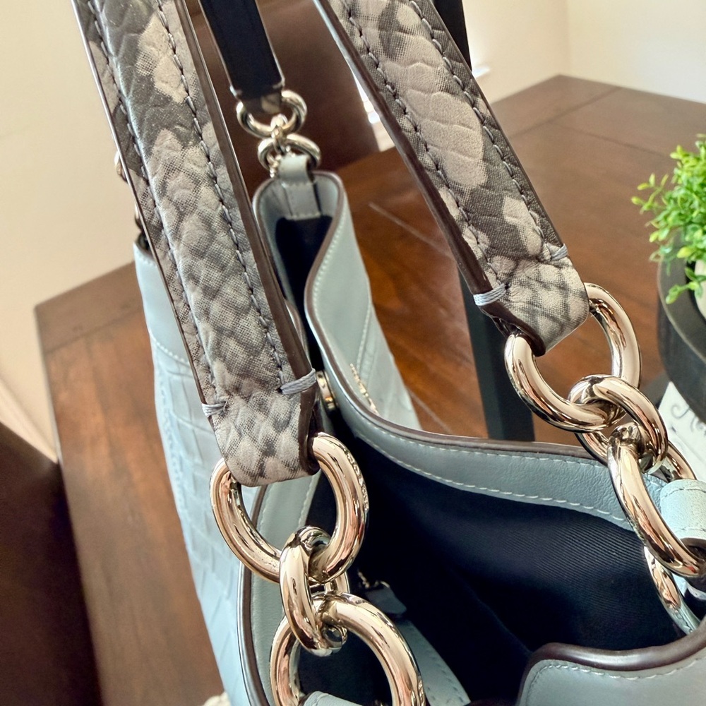 Coach Sky Blue Croc-Embossed Shoulder Bag and Wallet - Picture 3 of 15